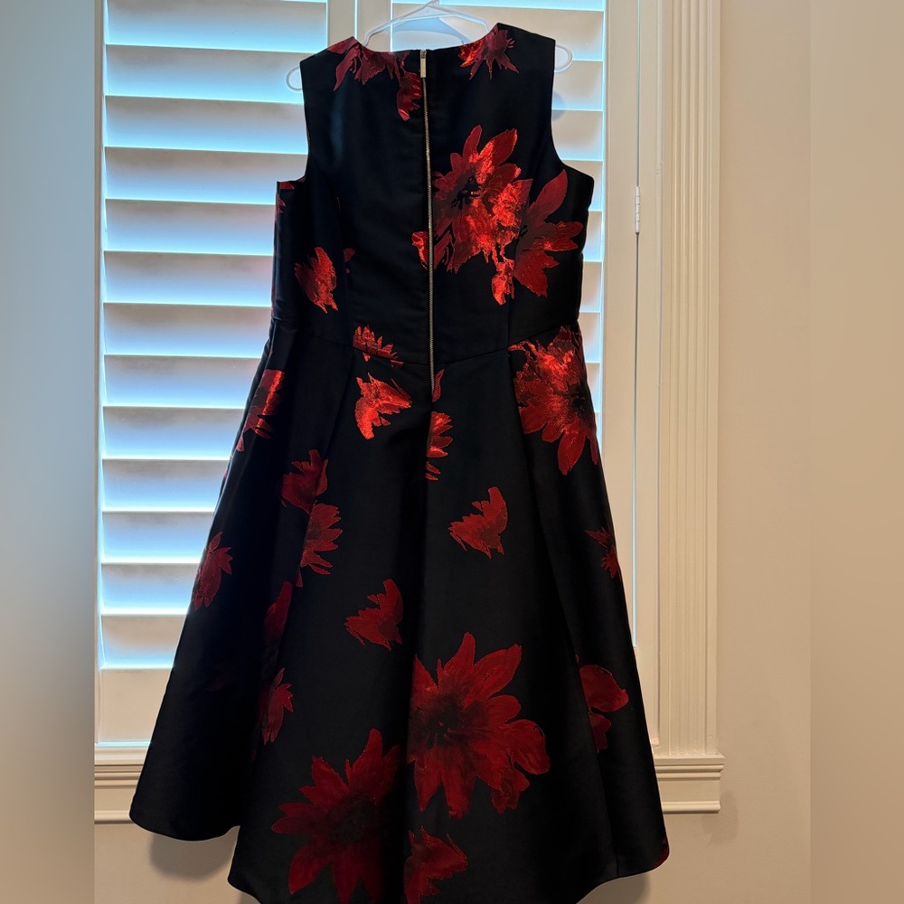 Calvin Klein Black Dress with Red Floral Jacquard - Picture 2 of 6